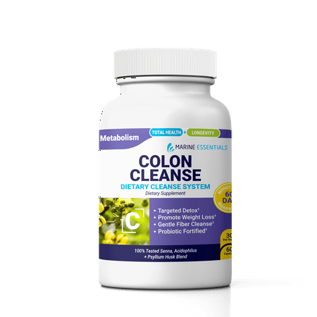 Marine Essentials Colon Cleanse Dietary Supplement Probiotic Blend, Senna Leaf Extract Psyllium Husk