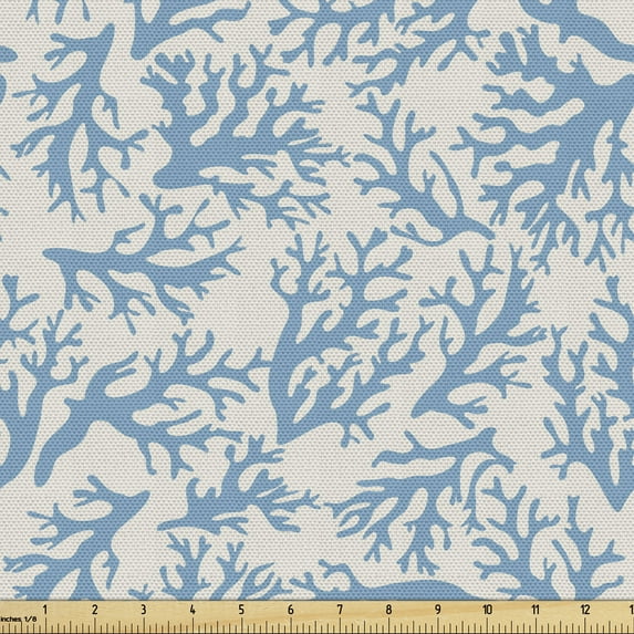 Ambesonne Marine Fabric by the Yard Upholstery, Coral Reef Art Illustration, 2 Yards, Beige and Blue