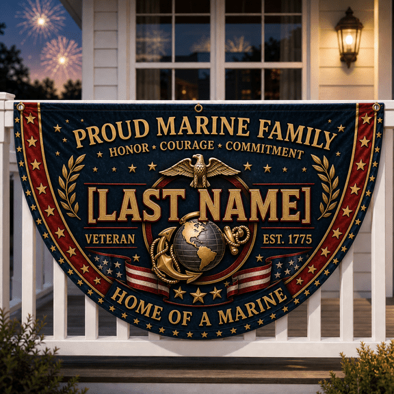 Marine Family Flag 250 Personalized Veteran Banner for Porch, Patio & Service Families