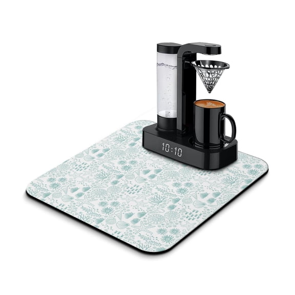 Marine Fantasy Coffee Station Mat Mermaid & Coral Theme, Eco-Friendly Non-Slip Drying Pad for Countertops