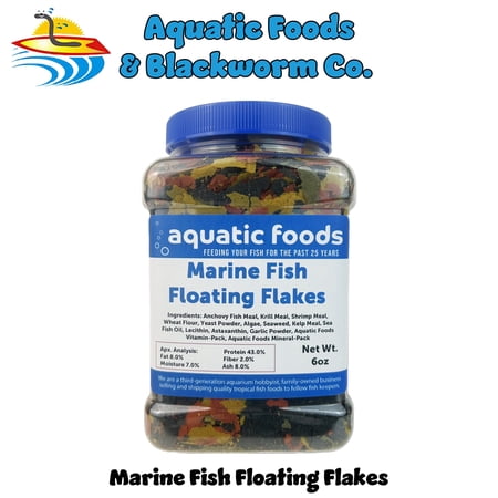 Marine Fish Premium Flakes for All Marine & Tropical Fish. Aquatic Foods Premiun Flakes…6oz Med Jar