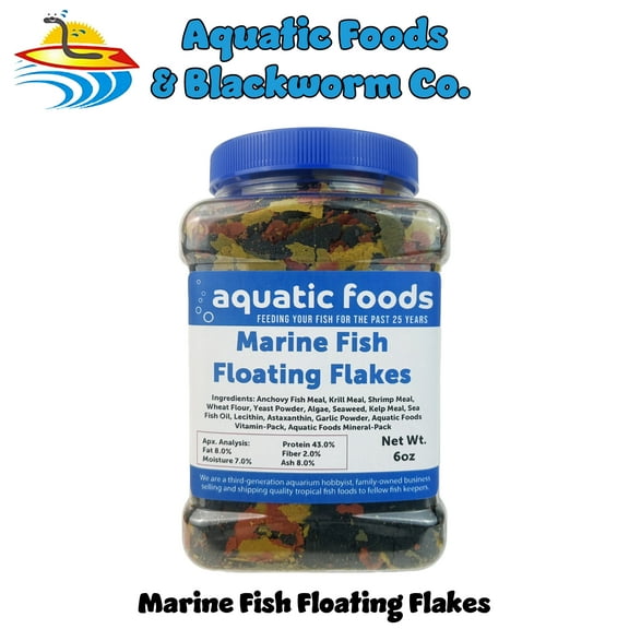 Marine Fish Premium Flakes for All Marine & Tropical Fish. Aquatic Foods Premiun Flakes6oz Med Jar