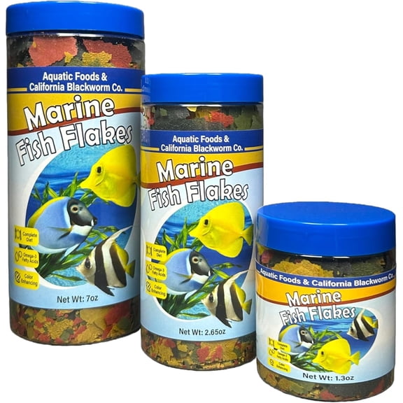 Marine Fish Premium Flakes with Algae/Seaweed/Nori for Clown Fish, Tangs, Butterflies, Angel Fish, Wafer Mix & Pellet Mix Included 1.3oz Canister