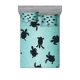 thumbnail image 1 of Marine Fitted Sheet & Pillow Sham Set, Sea Turtles Swimming Silhouette from the Bottom of Ocean Underwater Display, Decorative Printed 6 Piece Bedding Decor Set, Queen, Dark Blue Teal, by Ambesonne, 1 of 3