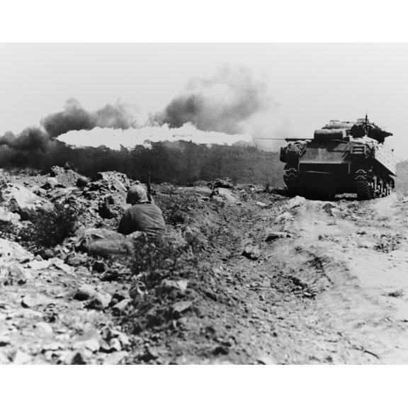 Marine Flame-Throwing Tank And Marine Snipers History (24 x 18)