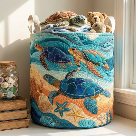 Marine Garden Glow Quilted Laundry Basket, Colorful Flower Laundry Hamper for Cozy Home