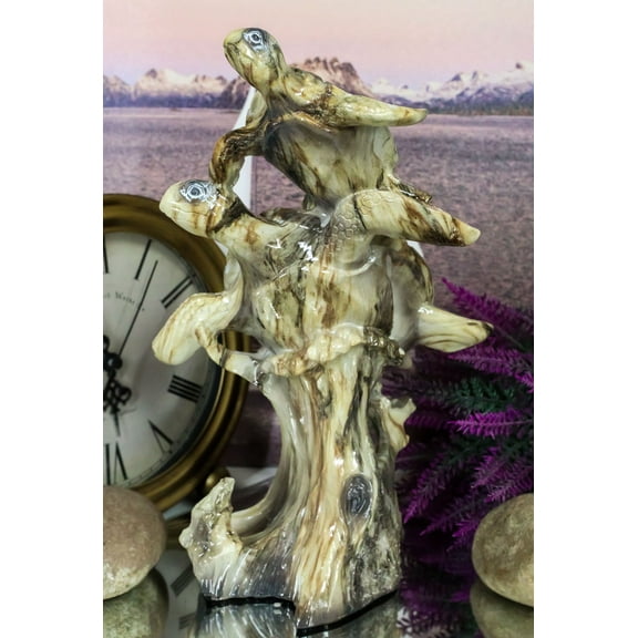 Marine Giant Sea Turtle With Hatchling Baby Riding Current Faux Marble Figurine