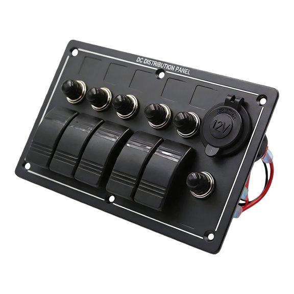 Marine Grade 8 Gang Toggle change Panel With Blue LED Backlight And 2 Power Ports 12V 24V