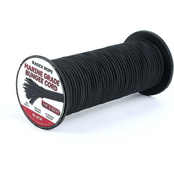 Marine Grade Bungee Cords Heavy Duty Outdoor - 1/8" x 100ft Bungee Cord Roll - 100% Stretch Elastic Cord and Absorbent Bungee Shock Cord for Kayak Deck, Camping, Crafting