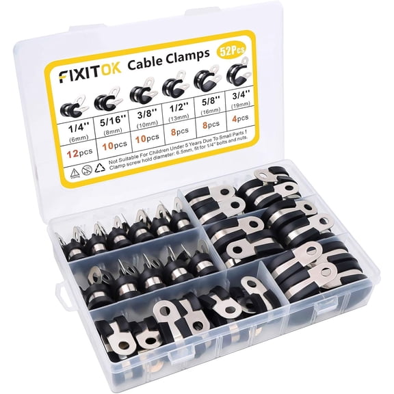Marine Grade Cable Clamps, Corrosion Resistance Cable Clamps Assortment Kit, P-Shaped Clamp Design For Automotive Marine Applications (52 Pieces)