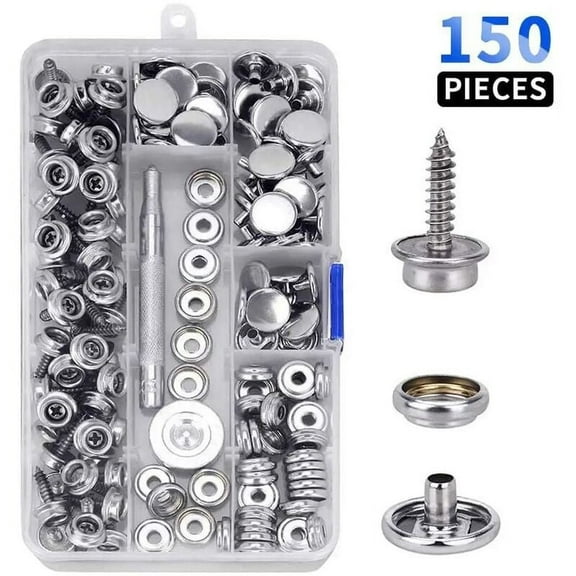 Marine Grade Stainless Steel Snap Set, Superior Corrosion Resistance Button Fasteners for Saltwater Applications, Heavy-Duty Construction Snap Kit (150 Pieces)