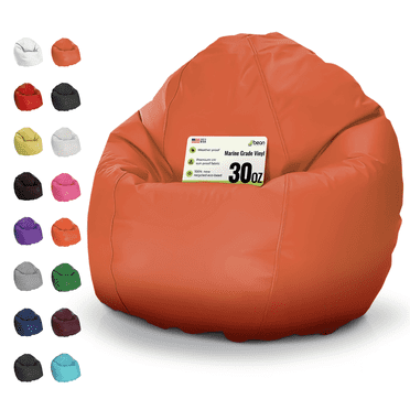 Marine Grade Vinyl 36x36x40" Large Bean Bag Chair - w/Polystyrene Beads and CertiPUR Foam Filled Bean Bag for Adults, Teens and Kids - Orange
