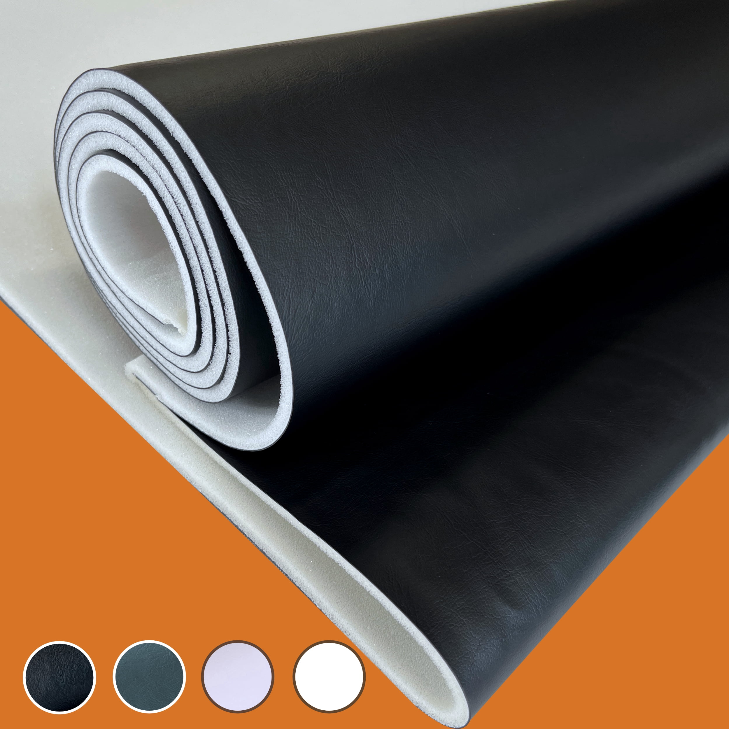 Marine Grade Vinyl Upholstery Bonded Fabric with 1/4” Foam Backing - 54” Wide Heavy Duty UV Resistant Waterproof Faux Leather for Boat Seats, Auto Interiors, & Outdoor Furniture by the Yard (Black)