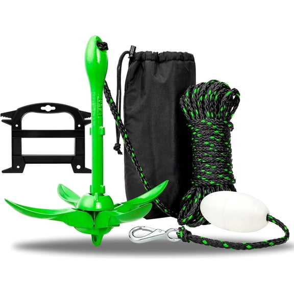 Marine Grapnel Anchor Kit 3.5 Pound, Foldable Small Watercraft Anchor Accessories for Kayak, Jet Ski, PWC, SUP & Mini Boats