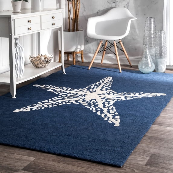 Marine Hand Hooked Indoor/Outdoor Area Rug, 4' x 6', Navy