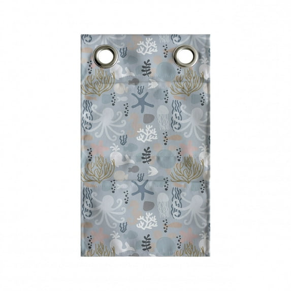 Marine Hanging Pocket Organizer, Image of Ocean Plants Animals and Invertebrates in Pastel Tones, Printed Polyester Storage Bag with Pockets, 9" x 27", Multicolor