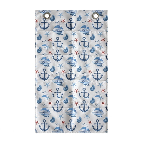 Marine Hanging Pocket Organizer, Sea Travel Elements Anchor Starfish Sailboat Seashell Nautical Marine Lifestyle, Printed Polyester Storage Bag with Pockets, 21" x 31", Sky Blue