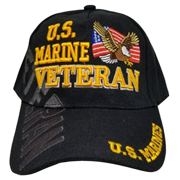 Marine Hat with American Flag and Bald Eagle Embroidered Black Baseball Cap for Men, Women Adjustable Strap from some Small, Medium, Large to XL Fit