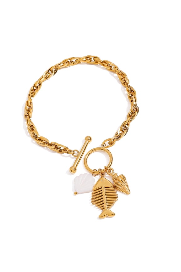 Marine Inspired Adjustable OT Clasp Bracelet Sea Shell Fishbone Conch Pendant Bangle Jewelry For Women Men