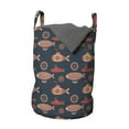 thumbnail image 1 of Marine Laundry Bag, Image of Submarines and Zeppelins in Continuous Nostalgic Pattern Nautical, Basket with Handles Drawstring Closure for Laundromats, 13" x 19", Salmon and Dark Blue, by Ambesonne, 1 of 4