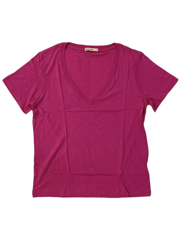 Women's Boyfriend High Softness Fabric V-Neck Tee T-Shirt (Small, Lilac Rose)