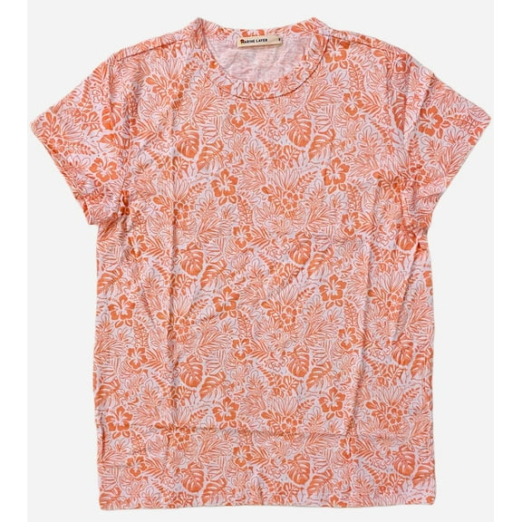 Marine Layer Women's Classic Crew Neck Tee T-Shirt in Papaya Hawaiian Print (Large, Papaya Hawaiian)