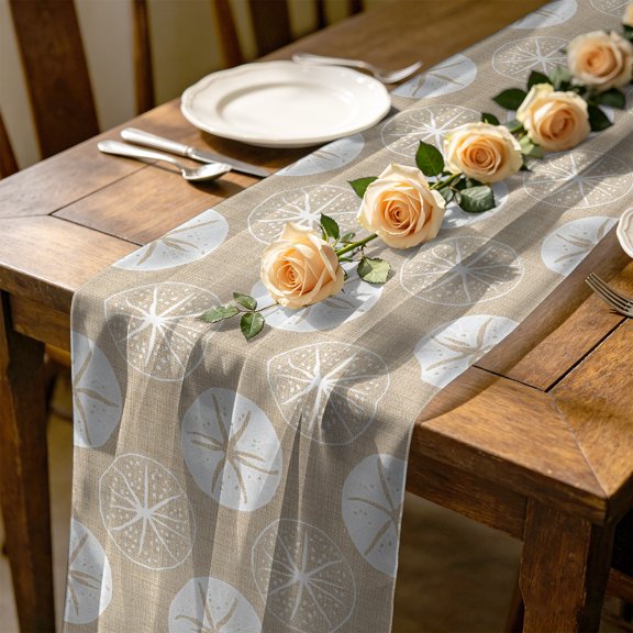 Marine Life 10 ft Cheesecloth Table Runner for Wedding 27"x120", Summer Beach Sea Biscuit Sand Dollar Linen Texture Kitchen Dinner Sheer Tulle Chiffon Dresser Scarf, Holiday Party Decorations