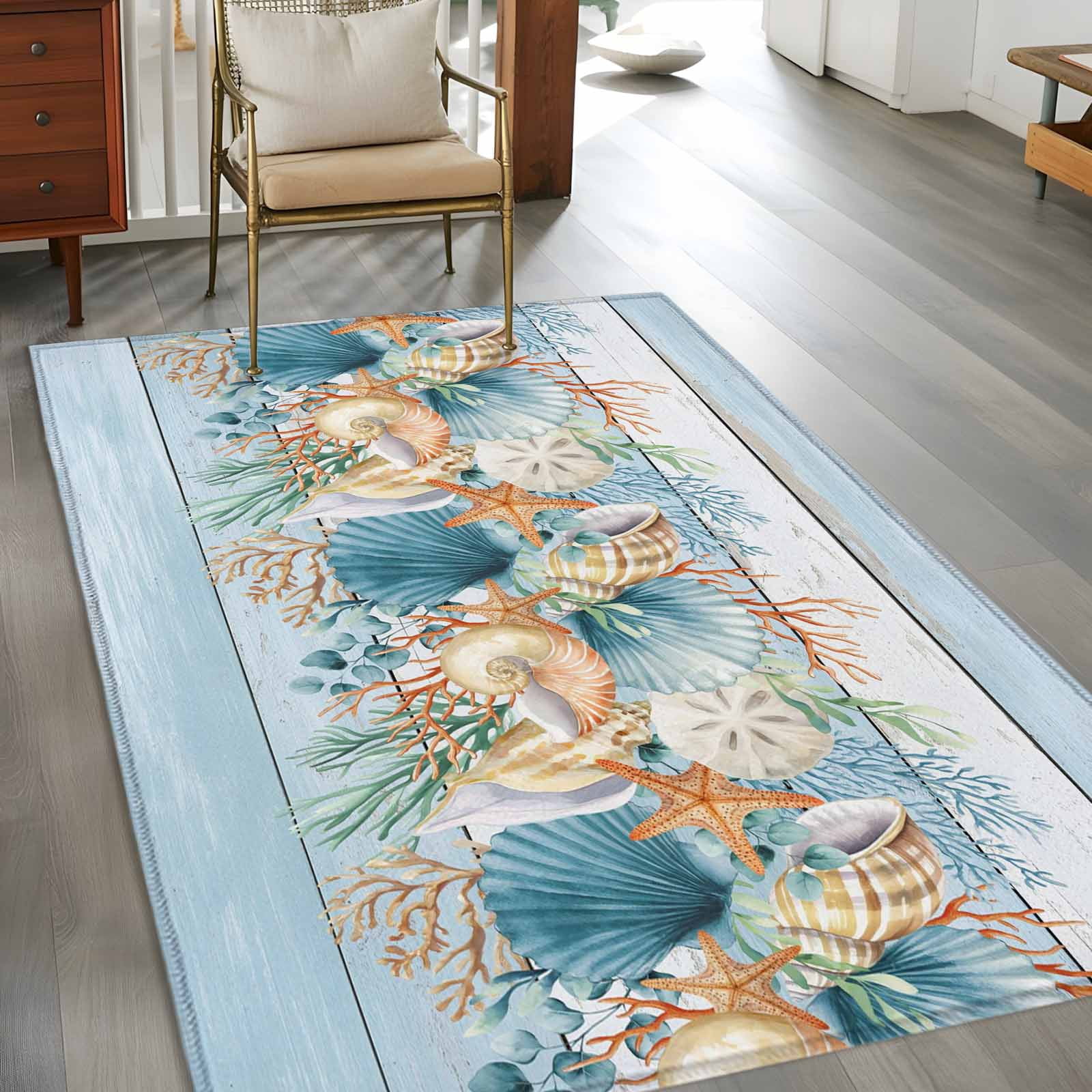 Marine Life 3x5 Rug for Bedroom Foot of Bed Small Living Room, Blue ...