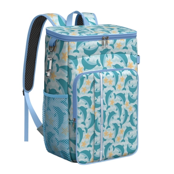 Marine Life Abstract Print Backpack Cooler, Leakproof Insulated Cooler Bag, Waterproof Lunch Backpack for Ocean-Themed Adventures, Travel