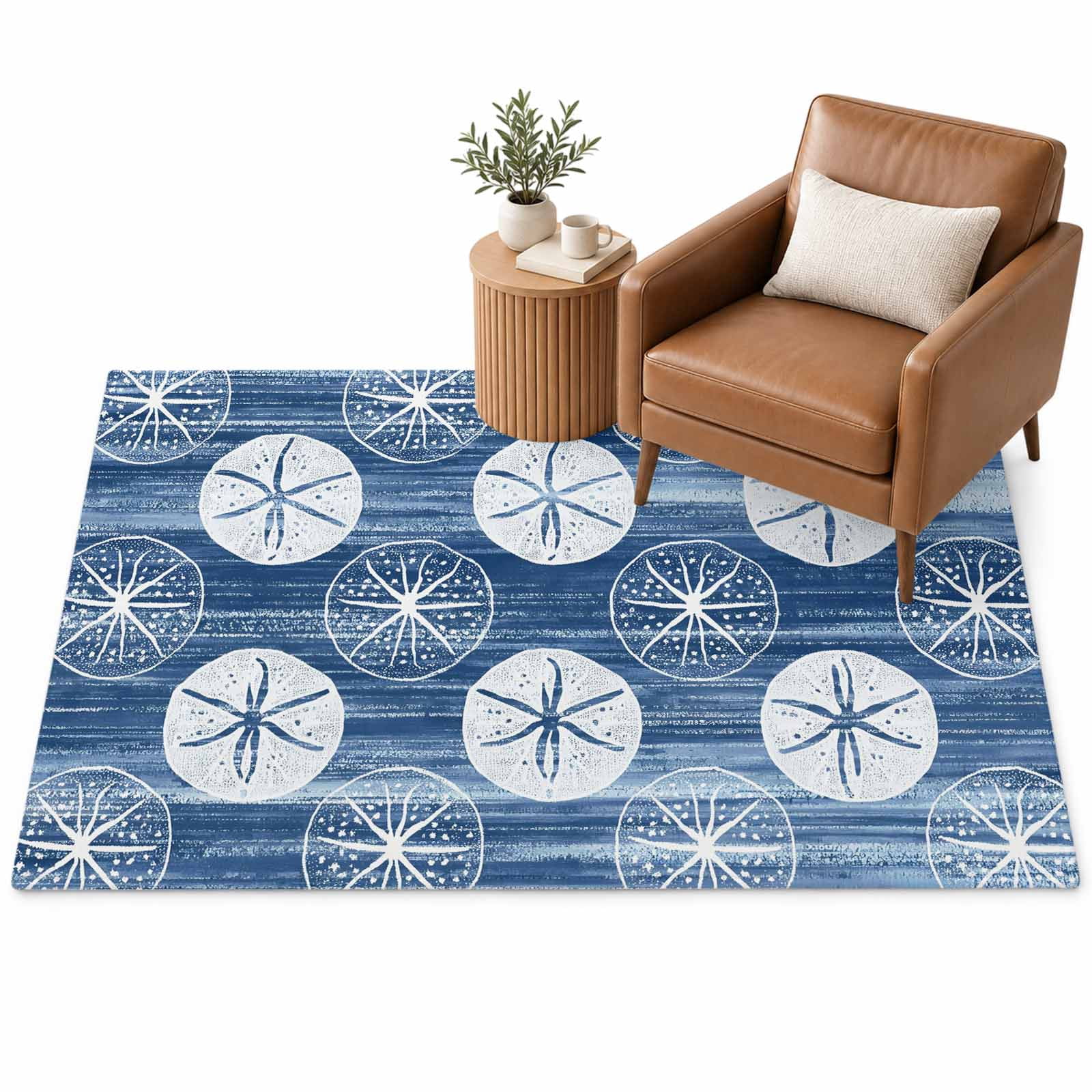 Marine Life Area Rug 3'x5', Summer Beach Sea Biscuit Blue Sand Dollar ...