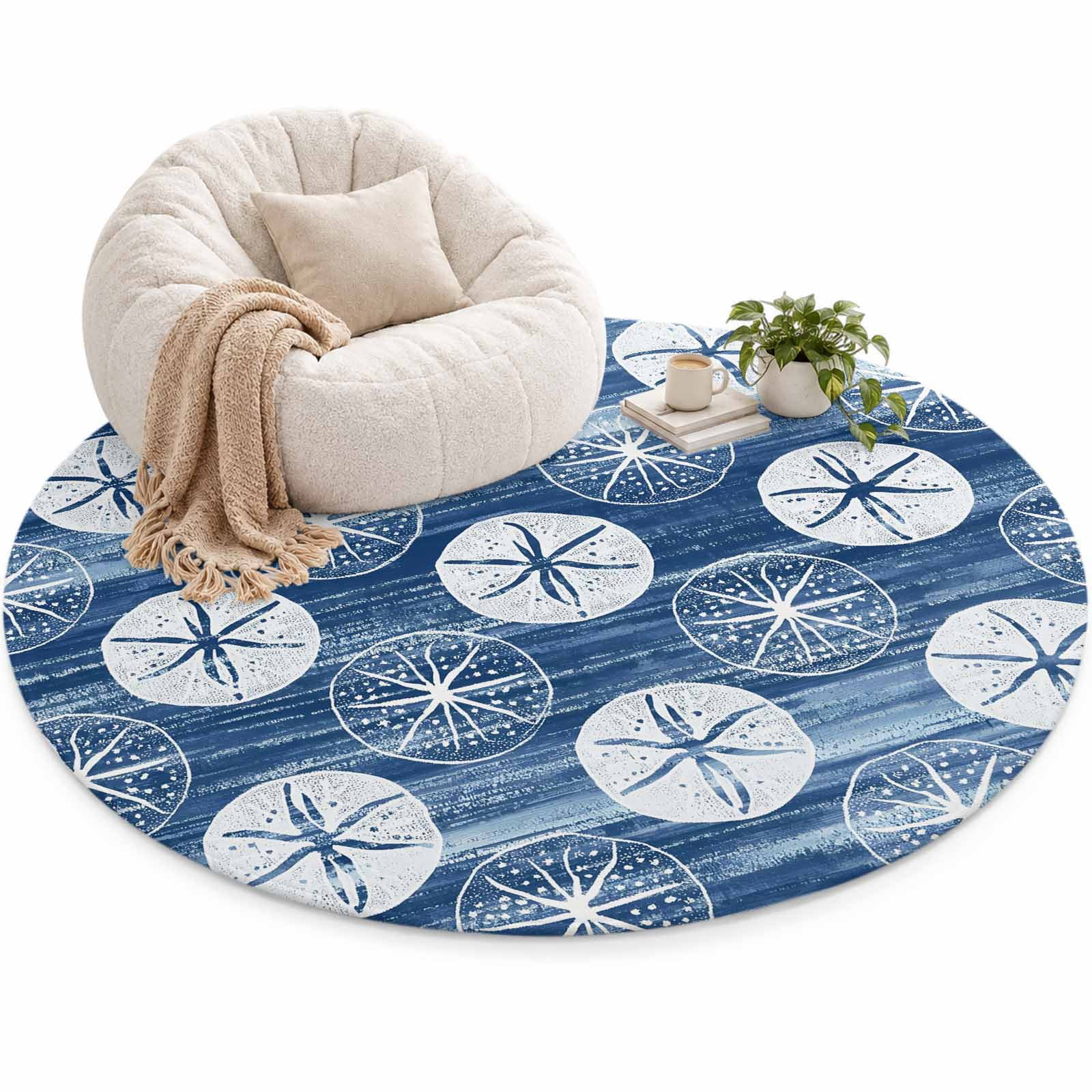 Marine Life Area Rug 5', Summer Beach Sea Biscuit Blue Sand Dollar Soft ...