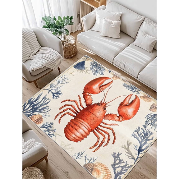 Marine Life Area Rug for Bedroom 2.7x5 Ft Red Lobster Shell Seaweed Super Soft fuzzy Throw Rug Non-Slip Fluffy Plush Indoor Floor Carpet for Living Room Nursery Home Decor