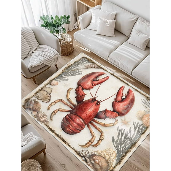 Marine Life Area Rug for Bedroom 2.7x5 Ft Shell Red Lobster Coral Super Soft fuzzy Throw Rug Non-Slip Fluffy Plush Indoor Floor Carpet for Living Room Nursery Home Decor
