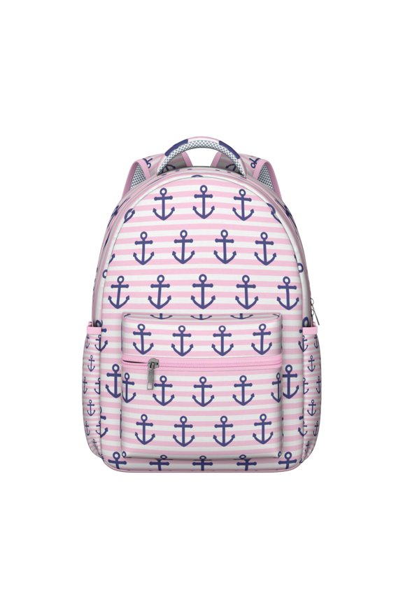 Marine Life Backpack for Student Waterproof Scratch-Resistant Composite Oxford Cloth with Lighthouse, Sailboat, and Map Print, Comfortable Adjustable Straps, Perfect for Outdoor Activities