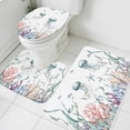 thumbnail image 1 of Marine Life Bathroom Rugs Set Jellyfish Starfish Shell Corals Oceans Non Slip Absorbent Soft Bath Mats 3 Piece Set with Bathroom Rug, U-Shaped Floor Mat, Toilet Seat Cover Large Size, 1 of 9