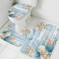 thumbnail image 1 of Marine Life Bathroom Rugs Set Shell Coral Eucalyptus Leaves Blue Wood Grain Non Slip Absorbent Soft Bath Mats 3 Piece Set with Bathroom Rug, U-Shaped Floor Mat, Toilet Seat Cover Large Size, 1 of 9