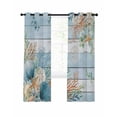 thumbnail image 1 of Marine Life Blackout Curtains for Bedroom Living Room, Shell Coral Eucalyptus Leaves Blue Wood Grain 96 In Long Thermal Insulated Room Darkening Drapes Grommet Window Treatments, 52 x 96 In, 1 of 9