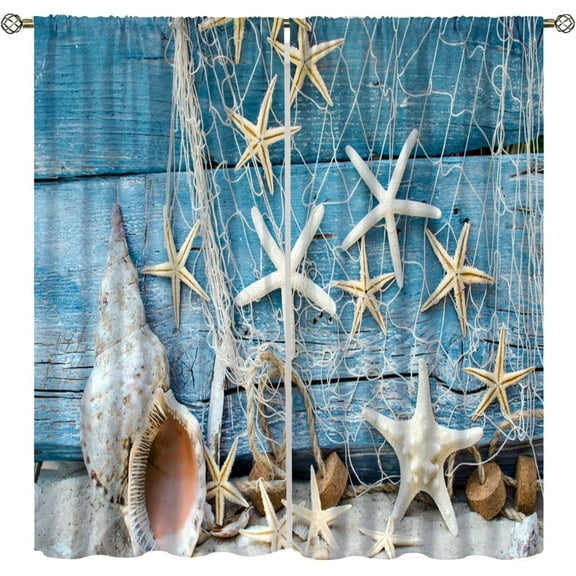Marine Life Blackout Curtains Watercolor Water Grass Shell Print Curtains for Living Room Bedroom Privacy Curtains 42x54 Inches