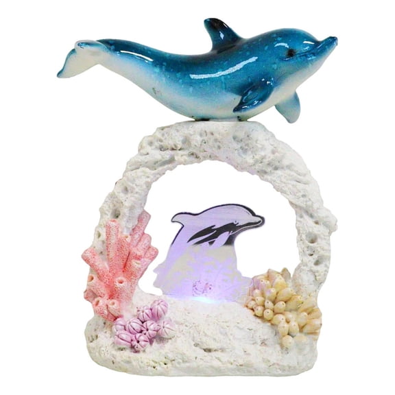 Marine Life Blue Dolphin Swimming Over Coral Arch Reef With LED Acrylic Figurine