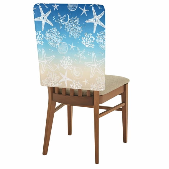 Marine Life Chair Covers Set of 1 Starfish Coral Shell Gradient Blue Brown Ocean Chair Back Covers Stretch Removable Washable Slipcovers Protector for Dining Room Kitchen Party Decor