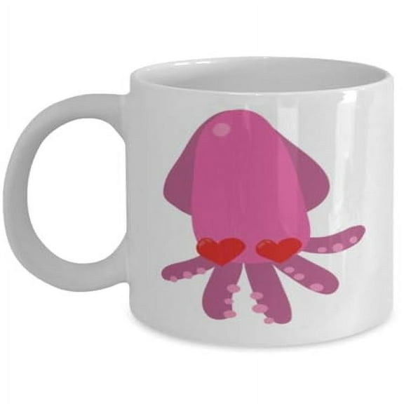 Marine Life 11 oz Coffee Mug - Heart Eyed Squid White Ceramic Gift