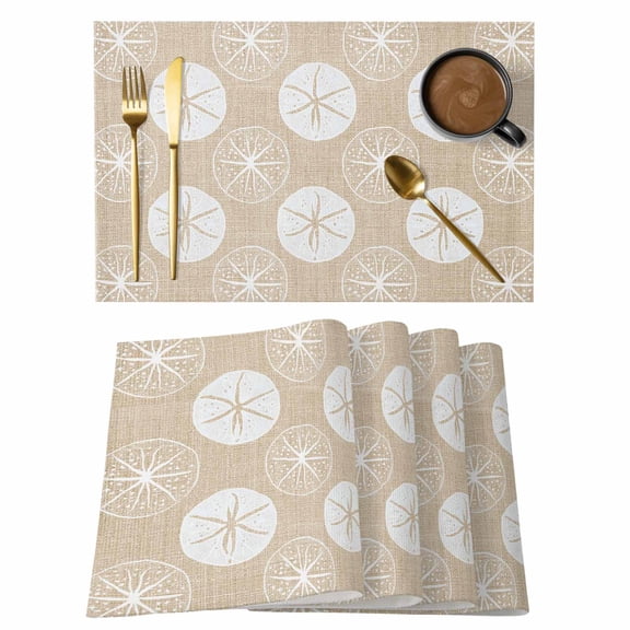 Marine Life Cotton Linen Placemats Set of 2, Summer Beach Sea Biscuit Sand Dollar Linen Texture Washable Table Place Mats Heat Insulating Placemat for Dining Room Kitchen Daily Use 13 x 19 Inch