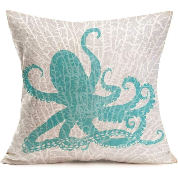 Marine Life Cotton Linen Throw Pillow Case Cushion Cover Home Sofa Decorative 18 X 18 Inch (Octopus 2)