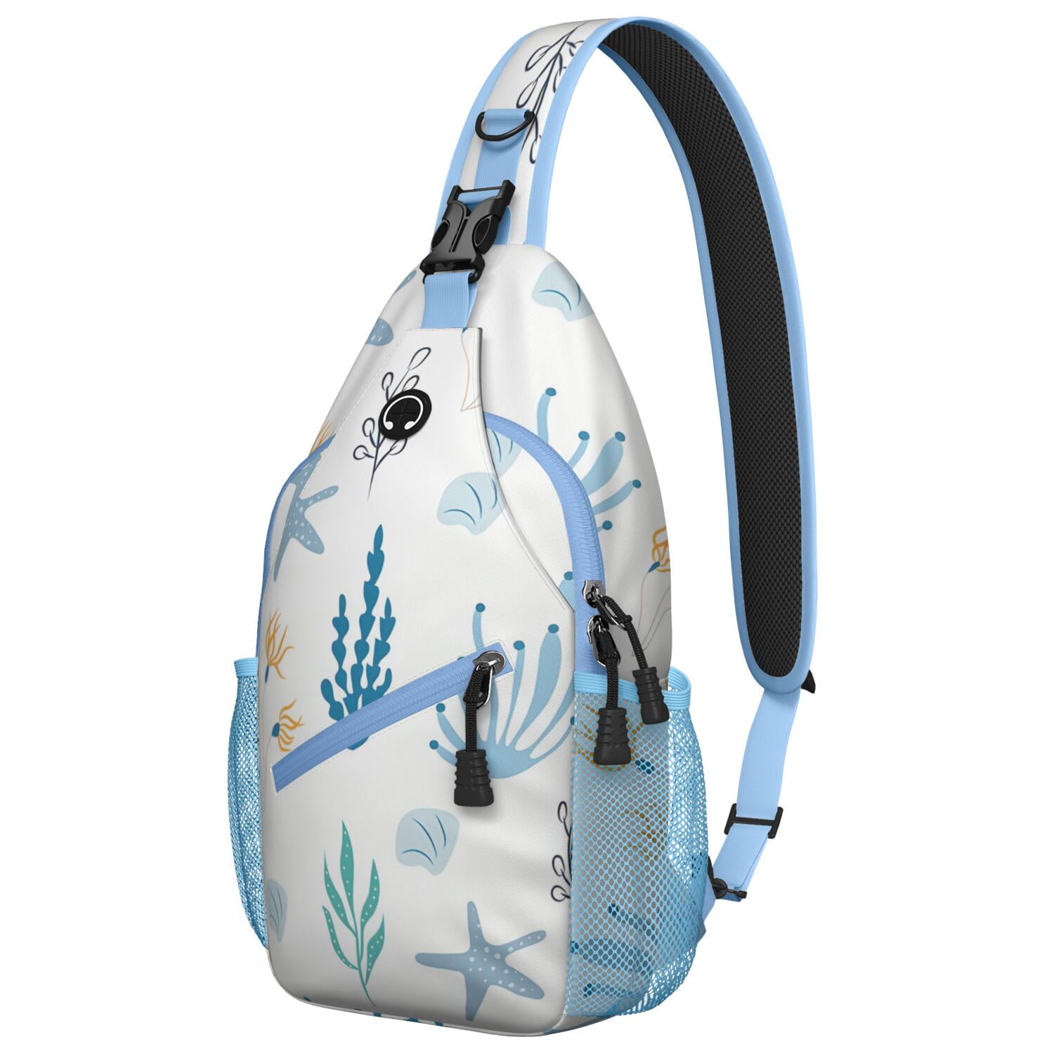 Marine Life Crossbody Bag - Ocean Themed Anti-Theft Shoulder Backpack for Travelers - Versatile Wear with Zipper Pockets for Summer Outdoor Activities