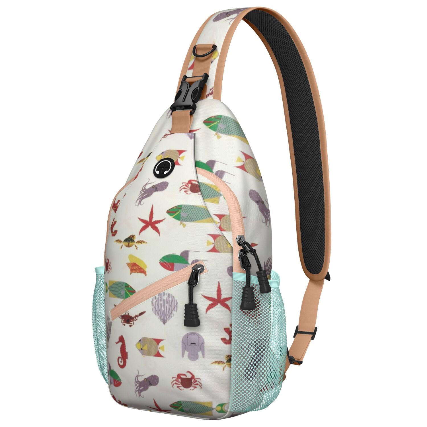 Marine Life Crossbody Bag - Ocean Themed Anti-Theft Shoulder Backpack for Travelers - Versatile Wear with Zipper Pockets for Summer Outdoor Activities