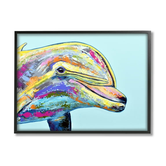 Marine Life Dolphin Turquoise Accent Animals & Insects Graphic Art Black Framed Art Print Wall Art