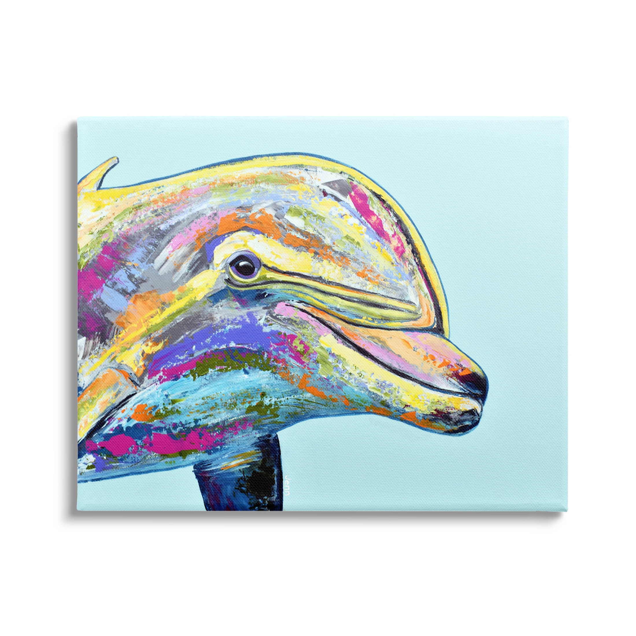 Marine Life Dolphin Turquoise Accent Animals & Insects Graphic Art Gallery Wrapped Canvas Print Wall Art