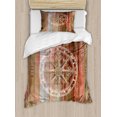 thumbnail image 1 of Marine Life Duvet Cover Set Twin Size, Ocean Sea Life Yacht Themed Warm Colored Wooden Backdrop with Compass Image, Decorative 2 Piece Bedding Set with 1 Pillow Sham, Multicolor, by Ambesonne, 1 of 3