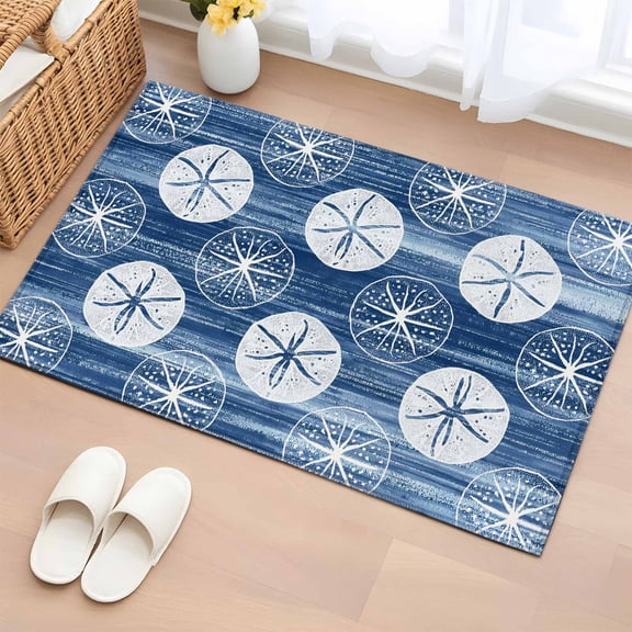 Marine Life Entryway Rug 2'x3' Summer Beach Sea Biscuit Blue Sand Dollar Small Area Rug Non-Slip Front Door Mat Washable Floor Carpet for Indoor Entrance Kitchen Bathroom