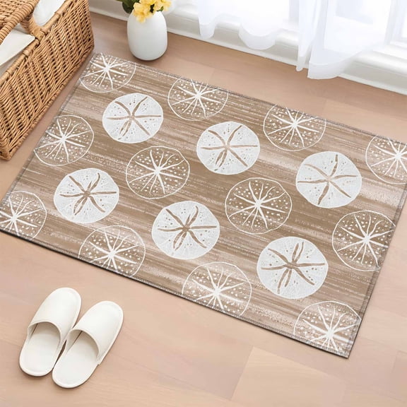 Marine Life Entryway Rug 2'x3' Summer Beach Sea Biscuit Khaki Sand Dollar Small Area Rug Non-Slip Front Door Mat Washable Floor Carpet for Indoor Entrance Kitchen Bathroom